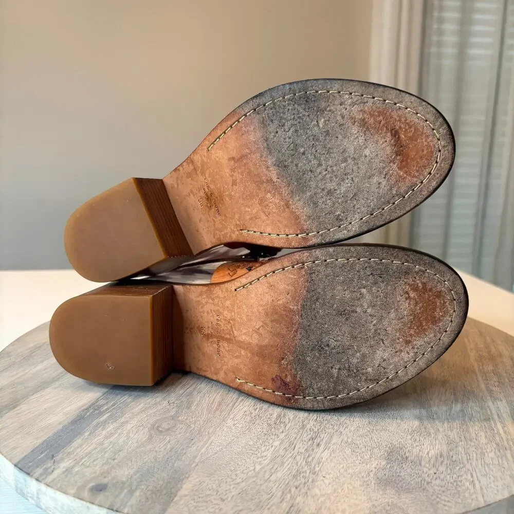 Rag & Bone Wyatt Willow Woven Leather Peep Toe Slingback Heels Brown Size 8 Boho - Picture 10 of 15